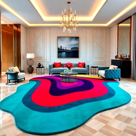 Handcrafted Teal Abstract Freeform Living Room Rug